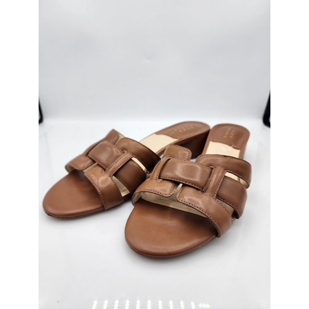 Alex Marie Womens Brown Leather Woven Block Heel Slide Sandals Size 9M